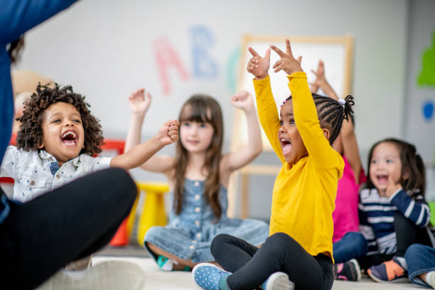 children acting and looking happy